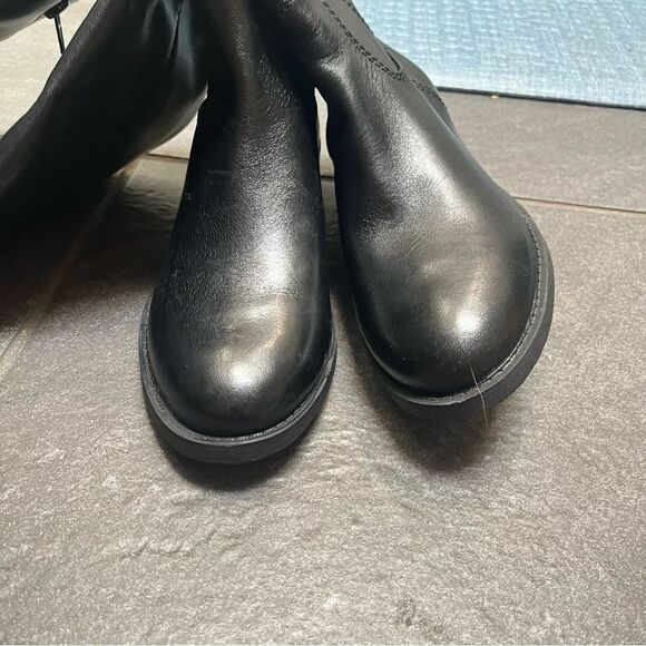 INC Fawne Riding Boots Black Leather SZ 6 Round Toe Closet Staple Minimalist - Picture 5 of 8